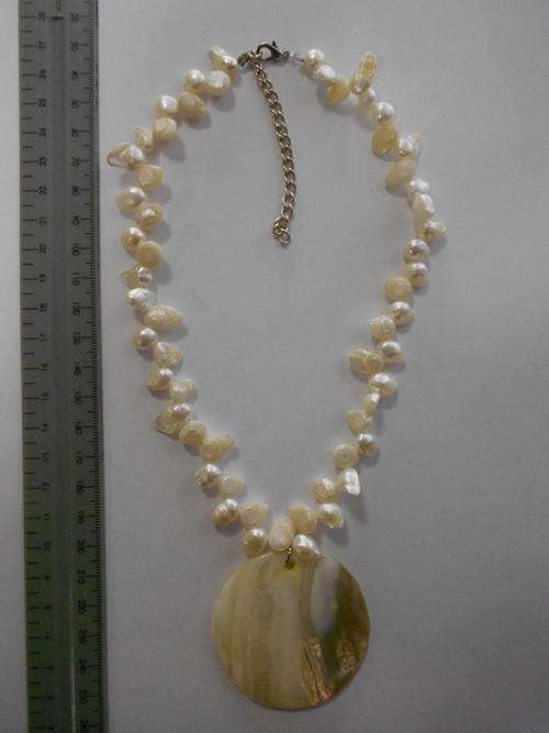 Free form GENUINE pearl necklace with shell pendant - REDUCED