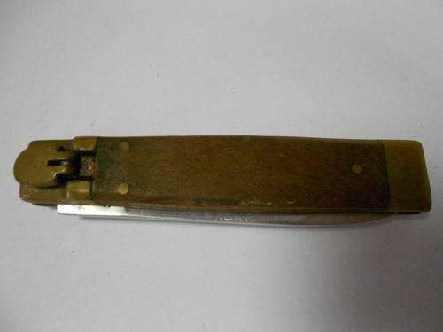 Wood and brass pocketknife with blade release and lock REDUCED