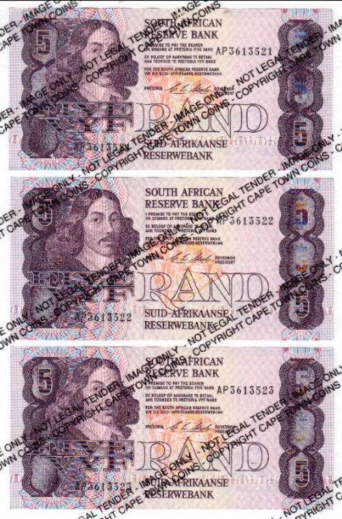 Lot of 3 consecutive CL Stals 1st issue R5 banknotes - as per scan*