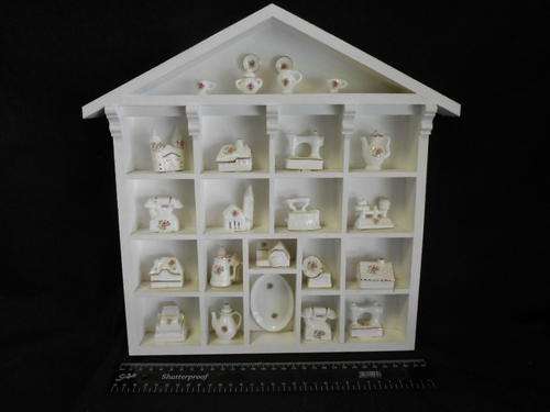 Display tray with 24 miniature white porcelain ornaments - as per scan*