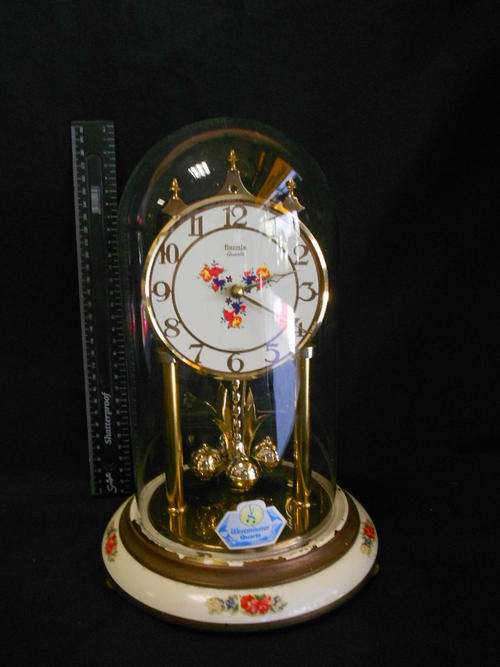 Hermle Quartz Modern Dome clock with alarm and glass dome, not working, needs new batteries