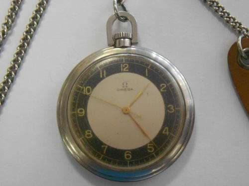Omega pocketwatch with 9520407 movement and stainless steel casing with engraving on backplate