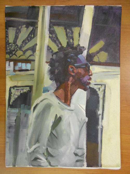 oil on canvas painting by unknown artist, 54cm x 39cm, with 5cm foldover - as per scan