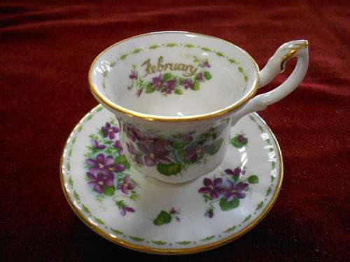 Royal Albert, Flower of the Month-February Violets , miniature cup and saucer - as per scan