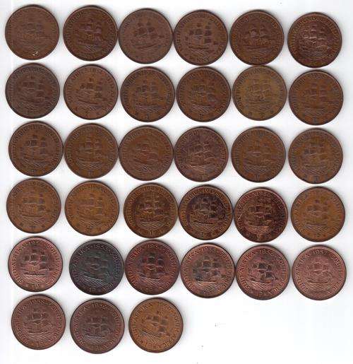Set of 33 SAU Pennies, 1926 to 1960, without 1933 and 1947 - as per scan