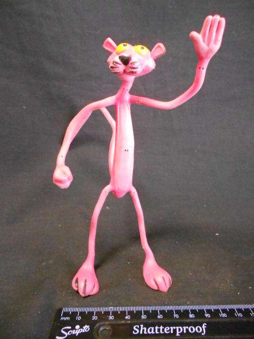 Pink panther, rubber and wire flexible figurine, made by uac mirisch-geoffrey-df, hong kong
