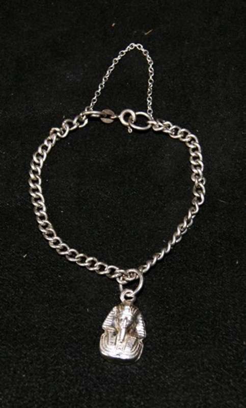 VINTAGE SILVER CHARM BRACELET WITH PHARAOH CHARM @@@ CRAZY R1 START