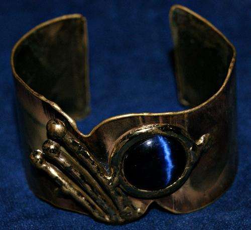 STUNNING DESIGNER COPPER, BRASS AND BLUE TIGERS EYE CUFF BANGLE BY "BRASS IMAGES"@@@ CRAZY R1 START