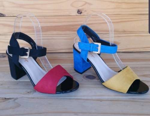 Ladies New Arrival Brand New block heel Open toe Heels  BLUE & MUSTARD (Size 4)
