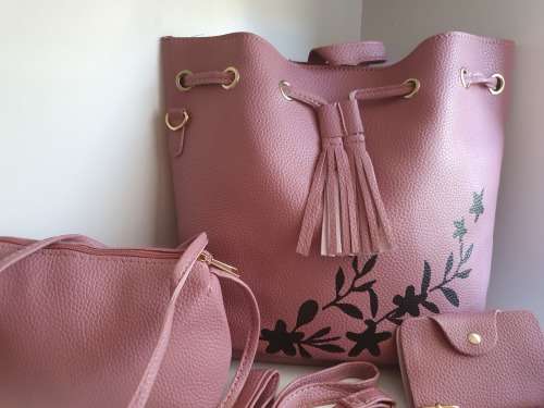 3 Piece Ladies Casual Bucket Handbag - Pink