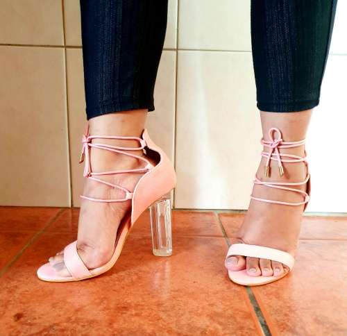 Size 6 Stylish Lace up High Heels with Chunky transparent Heels - Size 6 ONLY (Mink)