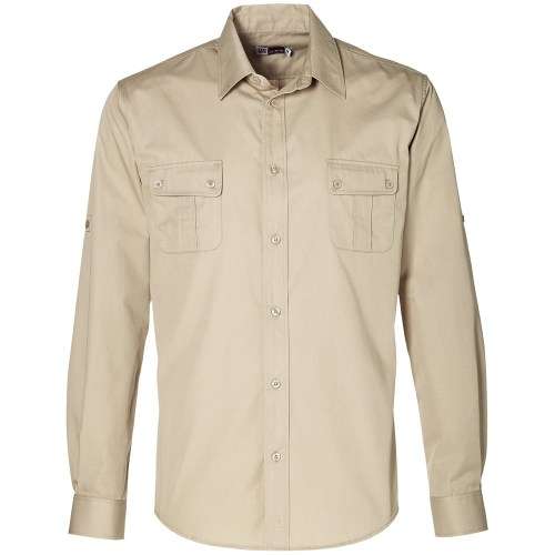 OVERSIZE 3XL Mens Safari Long Sleeve Shirt  Khaki XXXL