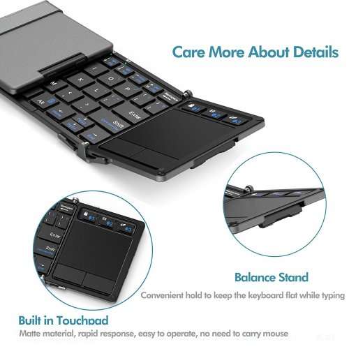 Bluetooth Keyboard, iClever Folding Keyboard with Sensitive Touch Pad (Sync Up to 3 Devices), Pocket
