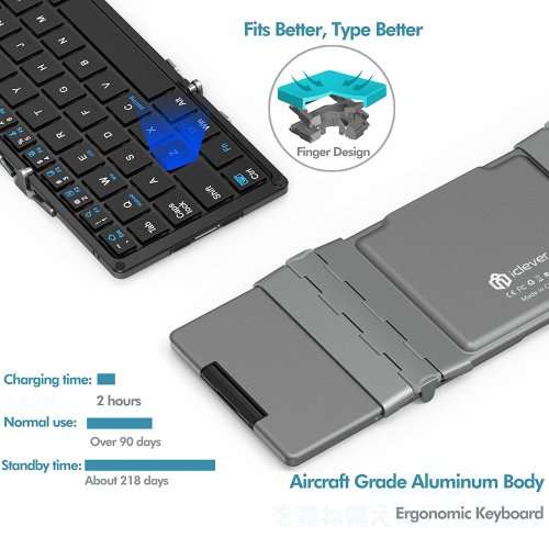 Bluetooth Keyboard, iClever Folding Keyboard with Sensitive Touch Pad (Sync Up to 3 Devices), Pocket