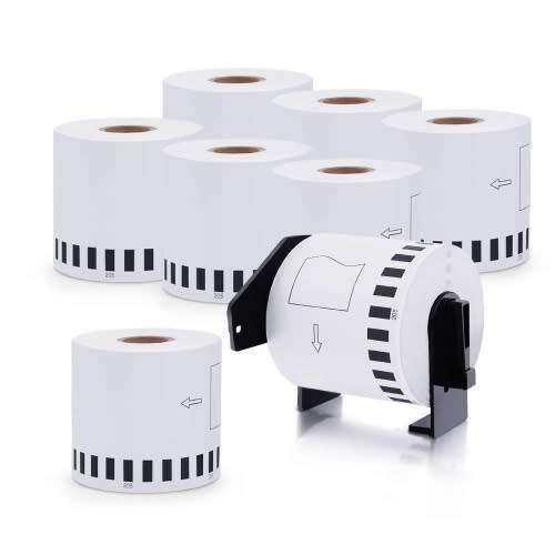 DK-2205 8 ROLLS BROTHER-COMPATIBLE WHITE CONTINUOUS PAPER LABELS 2.4IN X 100FT WITH ONE REFILLABLE C