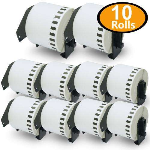 BETCKEY - 10PK Compatible Brother DK-2205 Continuous Length PaperTape Labels 62mmx30.48m(2-3/7"x100'