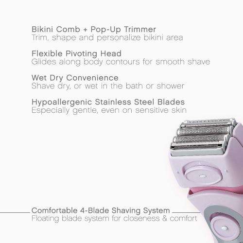 Panasonic Electric Shaver for Women, Cordless 4 Blade Razor, Close Curves, Bikini Attachment,