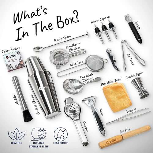Barillio Bartender Bag Travel Bartender Kit Bag with Bar Tools | Professional 17-Piece Bar Tool Set
