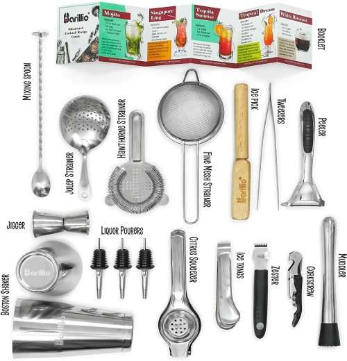 Barillio Bartender Bag Travel Bartender Kit Bag with Bar Tools | Professional 17-Piece Bar Tool Set