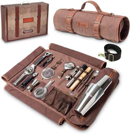 Barillio Bartender Bag Travel Bartender Kit Bag with Bar Tools | Professional 17-Piece Bar Tool Set
