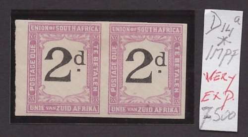 Postage Due Stamps 1922-1926 D14a 2d imperf. pair * CV R 7,500