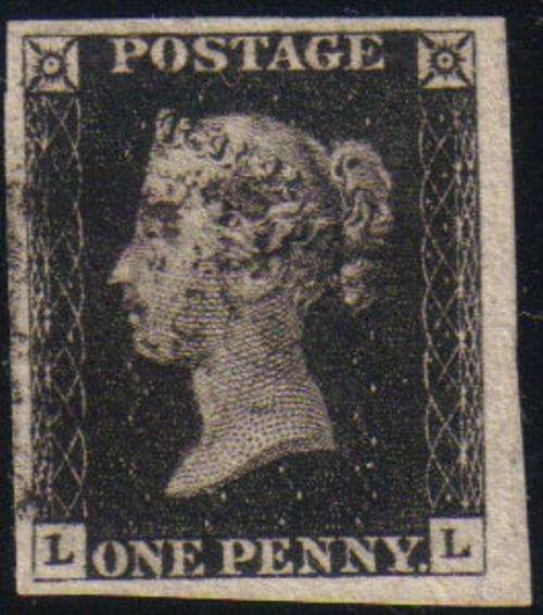 Great Britain QV 1d Black "LL" Black MX
