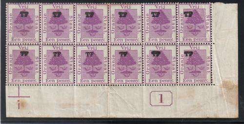 OFS - 1d Corner Marginal control block of 12 overprinted "TF"