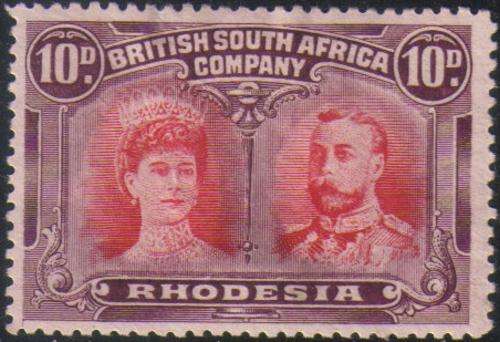 Rhodesia / BSAC 1910 10d Double Head MM(HR)