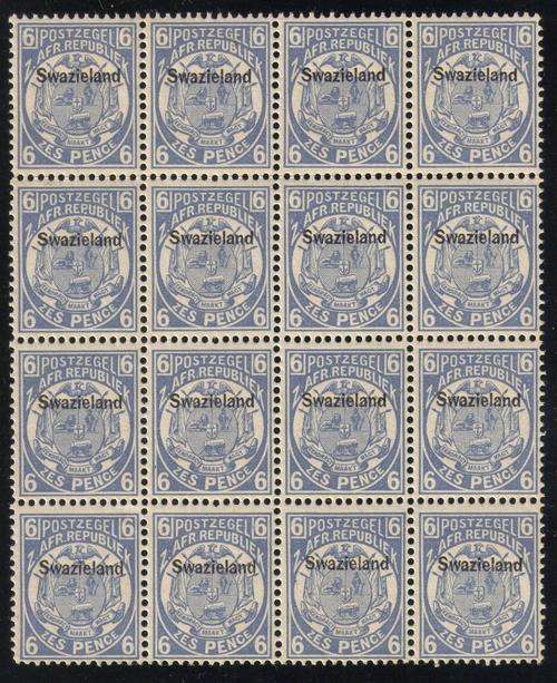 Swaziland - 1889 : 6d Blue Superb Block of 16