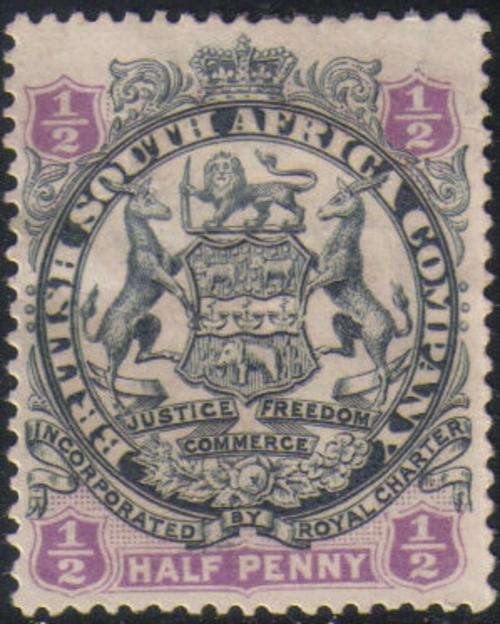 Rhodesia / BSAC 1896-97 SG41 1/2d Slate & Violet Unused