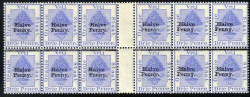 OFS - 1896 - 1/2d on 3d Ultramarine - SUPERB UM INTERPANNEAU BLOCK OF 12 WITH VARIETY