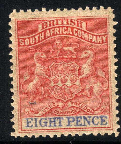 BSAC / Rhodesia SG23 8d Rose-lake & Ultramarine Unused