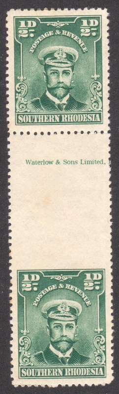 Southern Rhodesia - 1/2 Green Imperf Top Margin Bottom Stamp with inscriptionMM