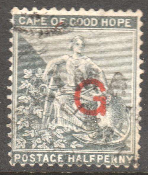 Griqualand West : 1877 : SG4f 1/2d Grey-black o/p type 6 VFU