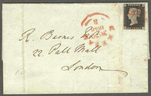 Great Britain - 1d Black Cover **30 June 1840** Stamp with superb 4 margins - Orange MX!!