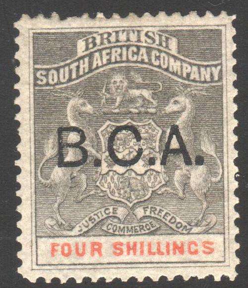 B.C.A.(Nyasaland): 1891 SG11 4/- Grey-black and vermillion MM