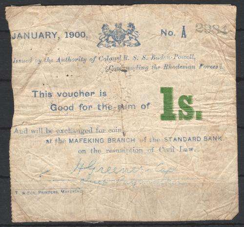 Mafeking Siege 1900 1s Voucher / Bank Note(# 2984) - SCARCE