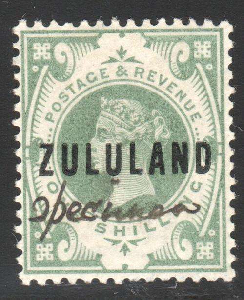Zululand - SG10s 1/- Green "Specimen" in manuscript MM