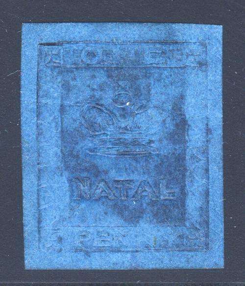 Natal 1857 SG1 1d BLUE IMPERF MM
