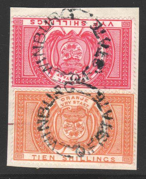 OFS 1882-86 SGF12 & SGSGF9 10s Orange & 5s Rose VFU on piece