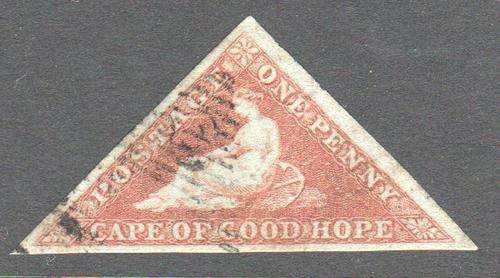 Cape of Good Hope : 1853 Sg1a 1d Pale Brick Red , deeply blued paper FINE USED