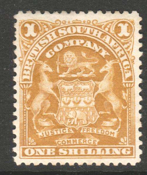 BSAC / Rhodesia : SG84d 1/- Brownish-yellow MM CV £38(2017)