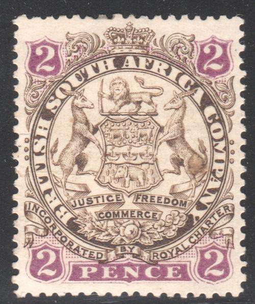 BSAC / Rhodesia : SG30 2d Brown & Mauve MM(HR) CV £40(2017)