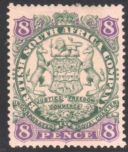 BSAC / Rhodesia : SG34 8d Green & Mauve/Buff MM(HR)
