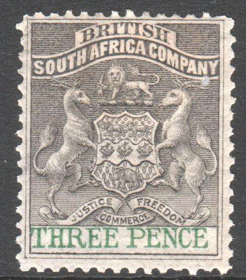 BSAC / Rhodesia : SG21  3d Grey-Black & Green MM CV £25(2017)