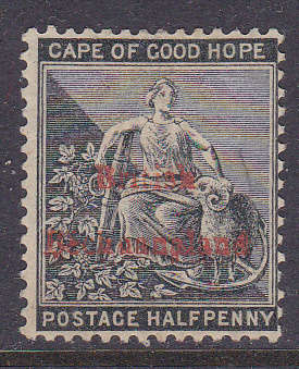 British Bechuanaland SACC1 ½d Grey-black WM CA - O/P IN RED) MM CV R750