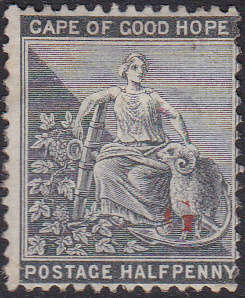 Griqualand West SG14 1/2d Grey-Black with  o/p type 15