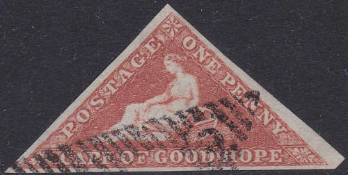 Cape of Good Hope : 1853 SACC3a : 1d Brown Red , slightly blued paper SUPERB USED CV R13000