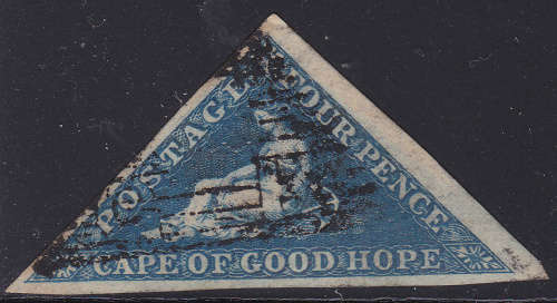 Cape of Good Hope : 1853 SACC2 4d Deep Blue on Deeply Blued Paper - VERY FINE USED CV R5500