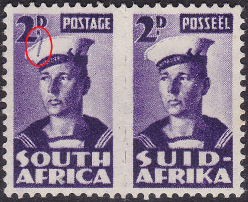 Union of SA - 1942-44 SG100d 2d VIOLET(LINE ON CAP VARIETY) MM